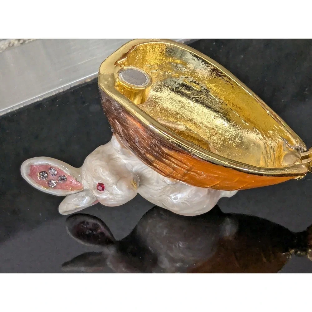 Rabbit with Carrot Trinket Box Enamel Crystal Embellished 2